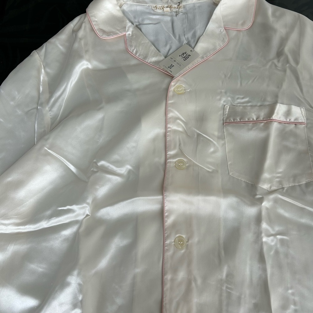 Women's Satin Pajama Top with Pink Trim